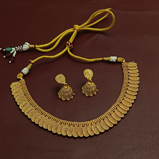 Naina Gold Plated Necklace & Jhumka Earrings Set