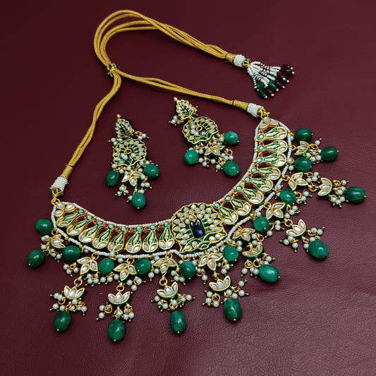 Jadau Kundan Necklace with Peacock Design & Minakari Detailing