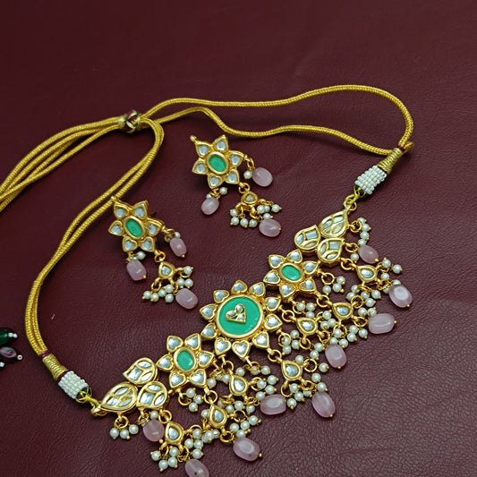 Jadau Kundan Choker Necklace & Earrings Set with Backside Minakari