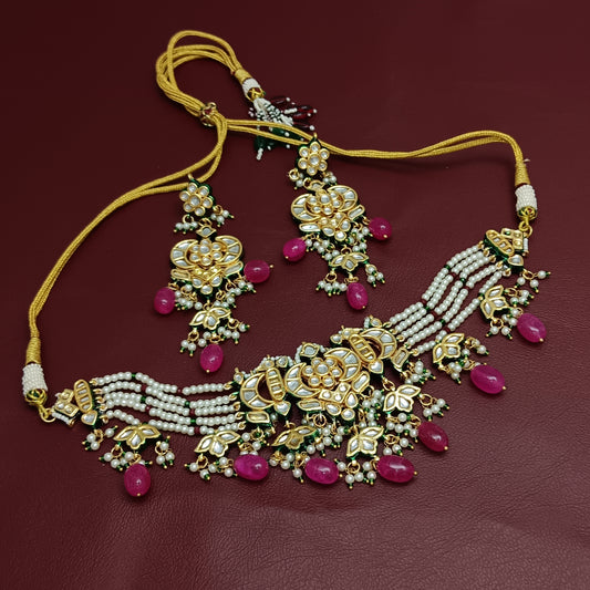 Navratra Kundan Choker Necklace & Earrings Bridal Jewelry Set