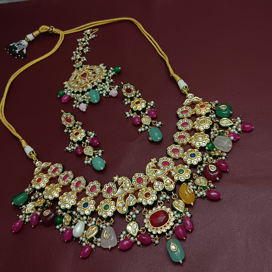 Royal Kundan Bridal Necklace, Earrings & Tikka Set | Premium Shaadi Jewelry