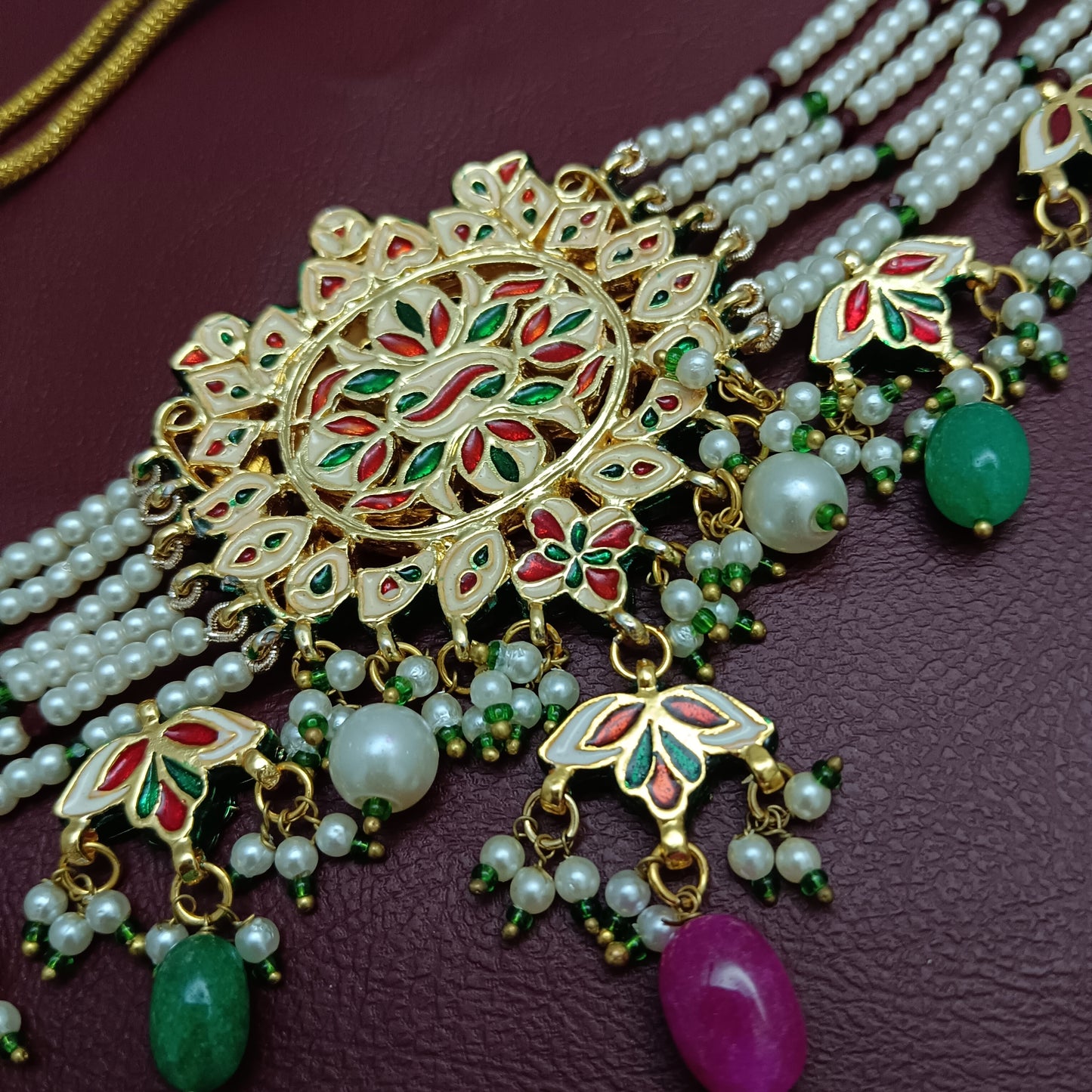 Navaratna Style Jadau Choker Necklace & Earrings Set with back Minakari