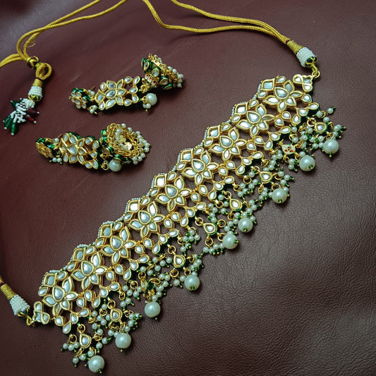 Sara Gold-Plated Jadau Kundan Choker & Earrings Set