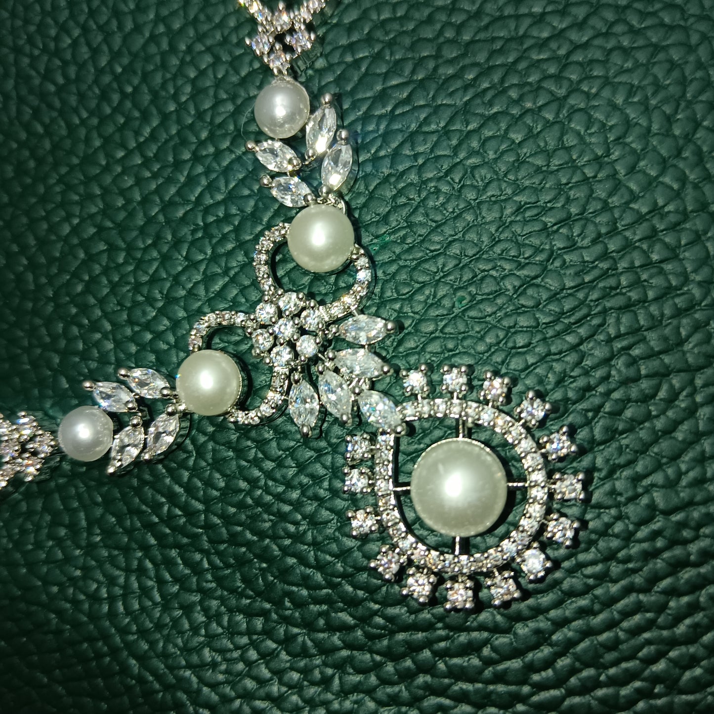 CZ Diamond & Pearl Silver-Plated Necklace & Earrings Set