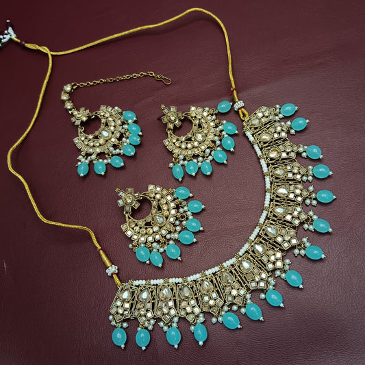 Mehendi Finish Necklace, Earrings & Tikka Set