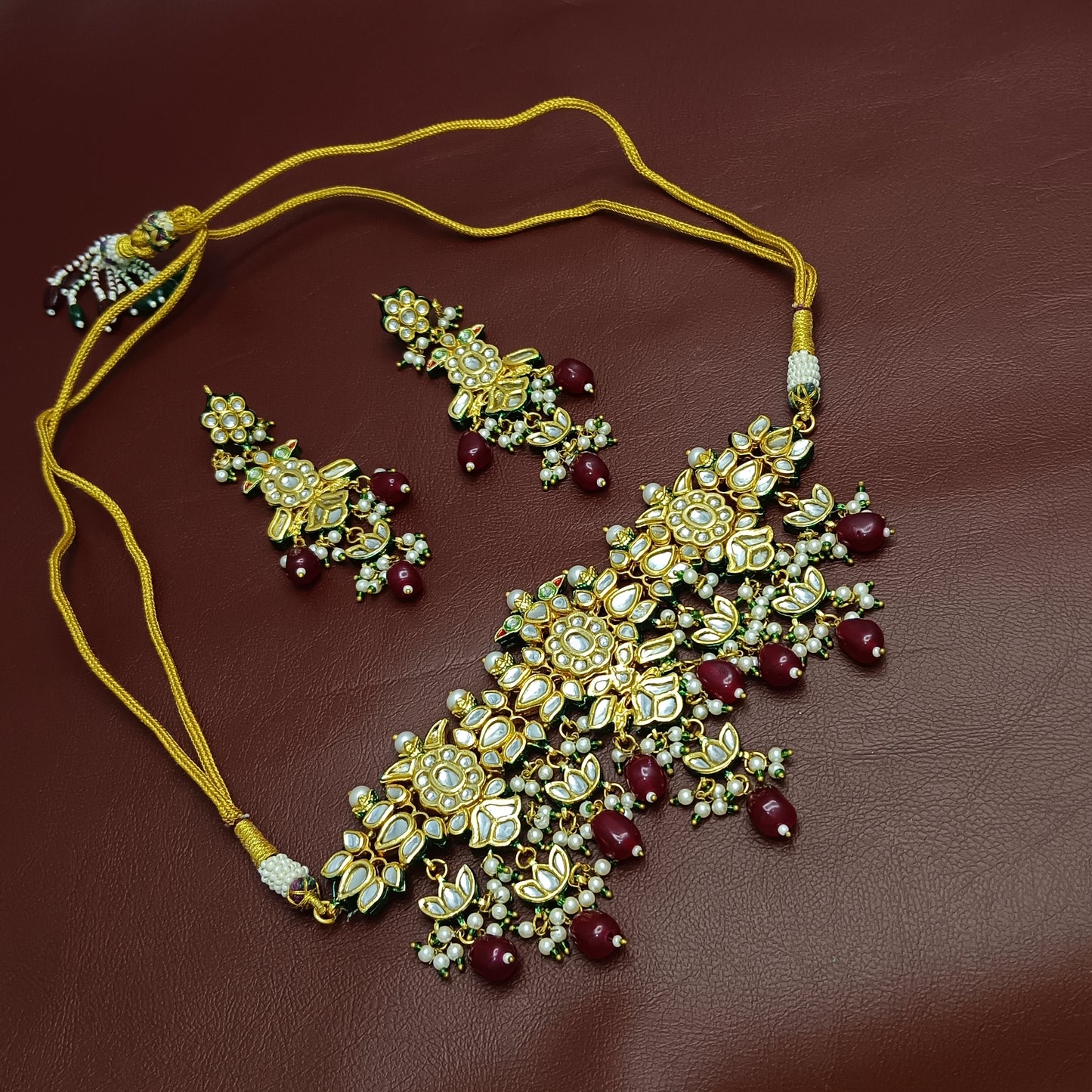 Kundan Choker Necklace & Earrings Set with Minakari Detailing