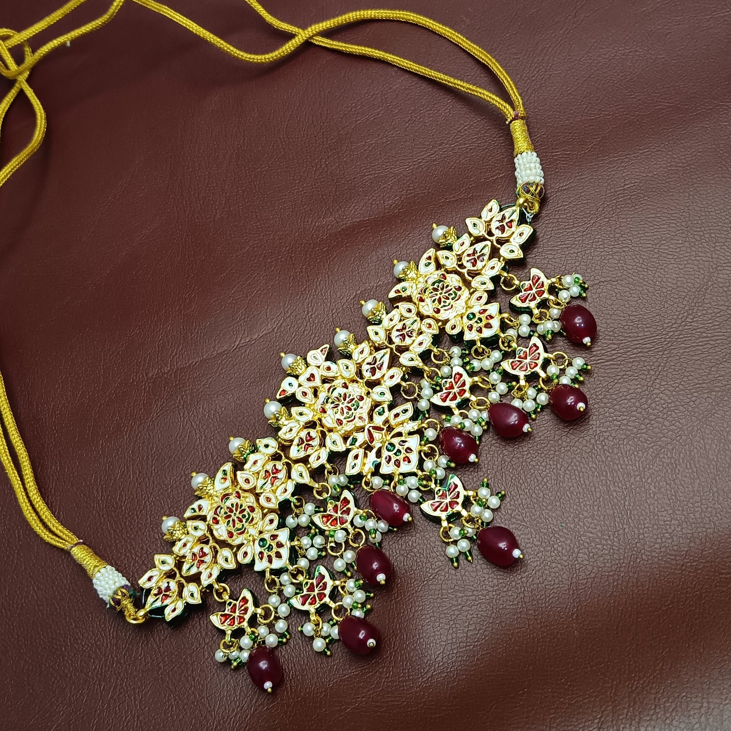 Kundan Choker Necklace & Earrings Set with Minakari Detailing