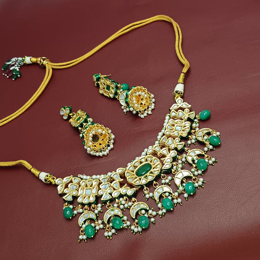 Emerald Green Jadau Bridal Necklace & Earrings Set