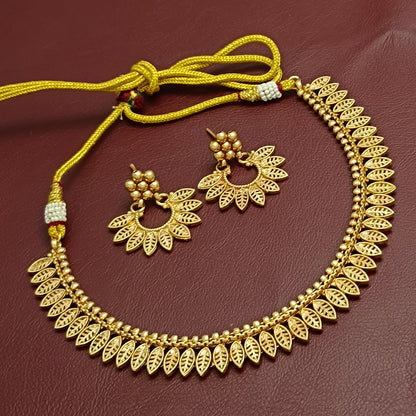 Polki Gold Plated Necklace & Earrings Jewelry Set