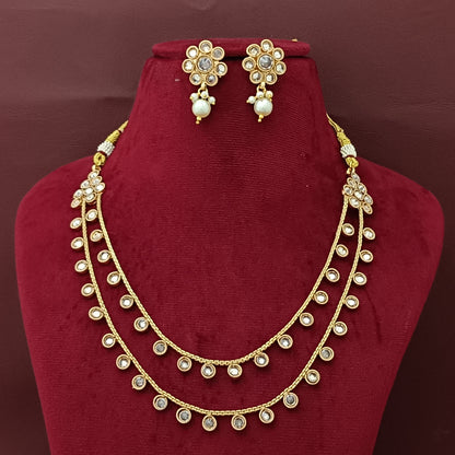 2-Layer Polki Designer Necklace & Earrings Set