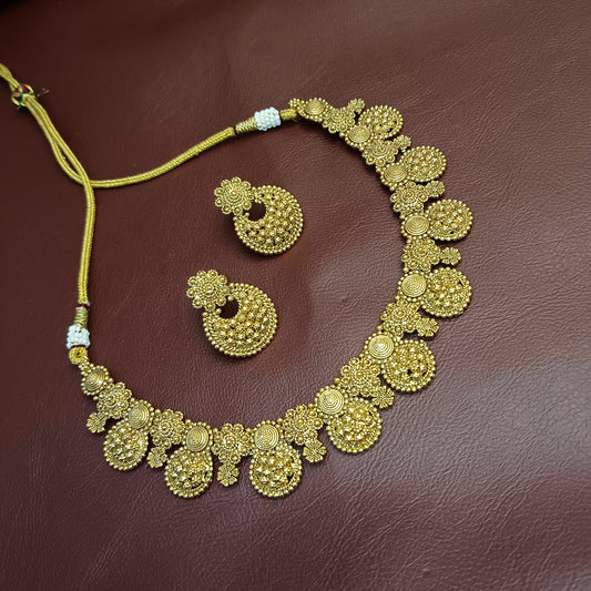 Gold-Plated Polki Designer Necklace & Earrings Jewelry Set